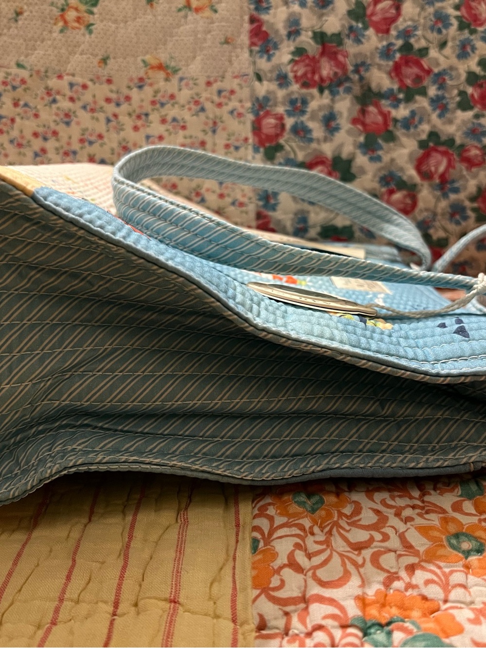 NWT Spartina 449 Sea Islands Quilted Zip Tote Bag Blue Map Coastal Beach 678124 - Picture 8 of 10